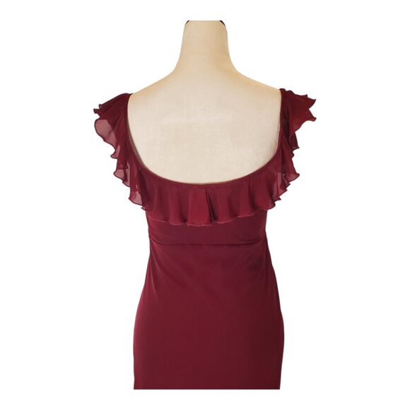 LE LIS COLLECTION SZ M Red Wine Asymmetrical Ruffled Sexy Dress - Picture 10 of 13